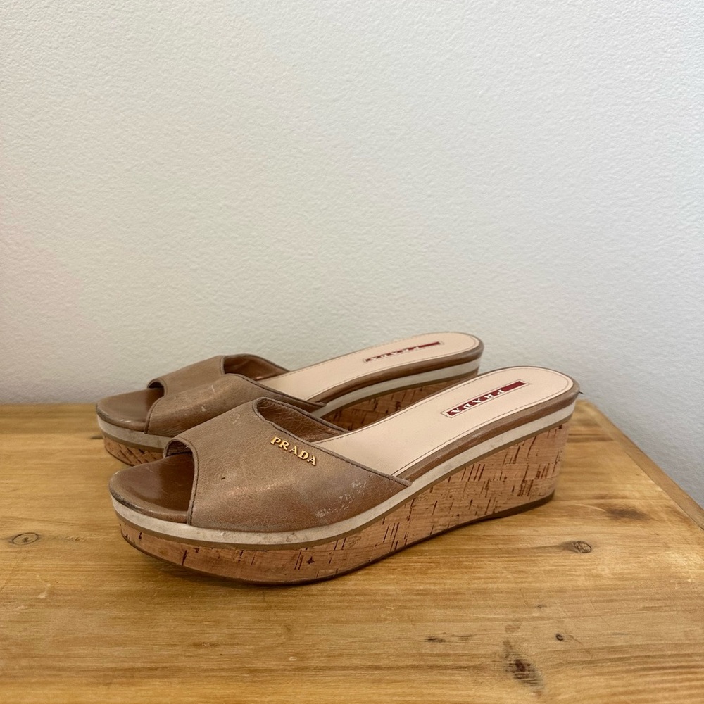 Prada Brown Wedge Shoes with Cork Sole